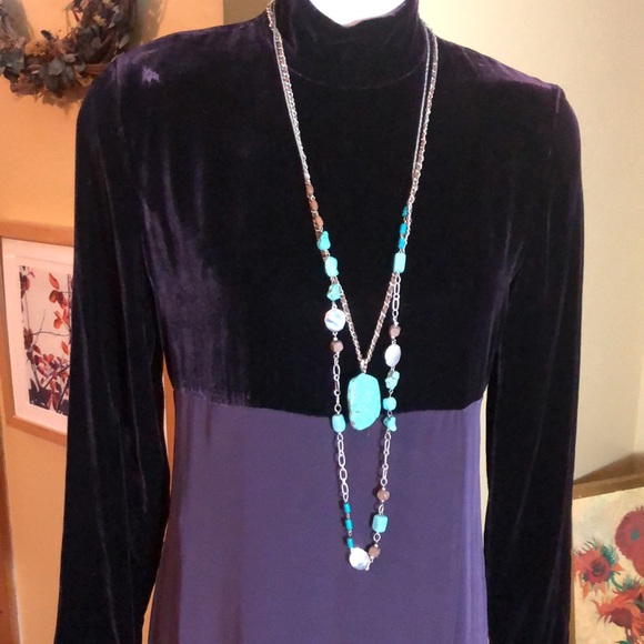 Vintage CHICOs Dual Layer Authentic Turquoise Suede Maxi Statement Necklace - Picture 2 of 16